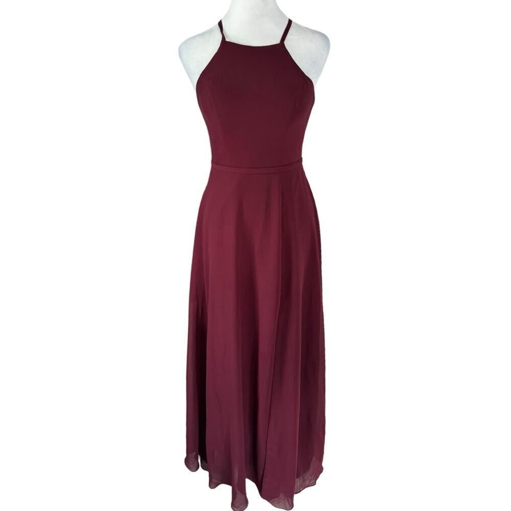 Azazie Bridesmaid Dress Burgundy Long Wedding Guest Formal Open Back Wine Sz A0 - Picture 3 of 16